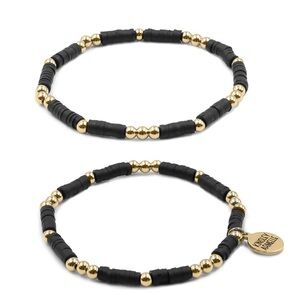 Kinsley Armelle Black and Gold Beaded Bracelet Set and bar bracelet